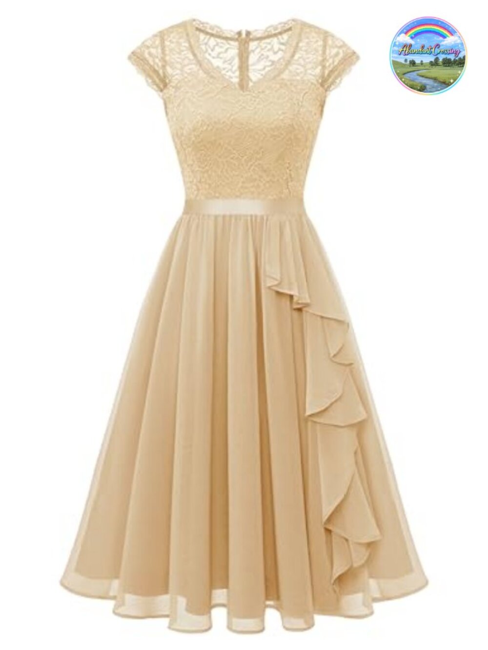 Lace A-Line Mini Dress Cap Sleeve V-Neck Ruffle Semi-Formal